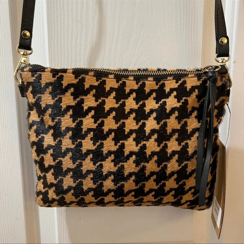 Clever Carriage Houndstooth Calfhair Leather Crossbody Bag